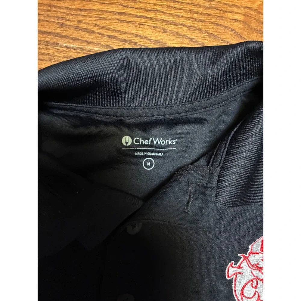 Chef Works Mens Black Eat‎ My Catfish Logo Performance Polo Shirt Size Medium